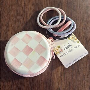 Goody x MacKenzie-Childs Pink Check Round Pouch with Pastel Hair Ties